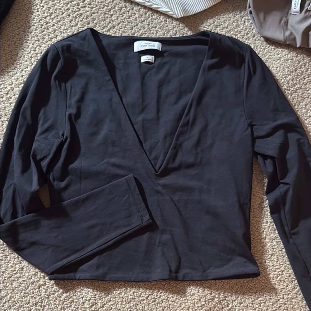 Babaton Black Wrap Long Sleeve Blouse